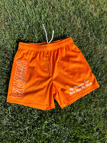 "Character Mesh Shorts"- Orange/White